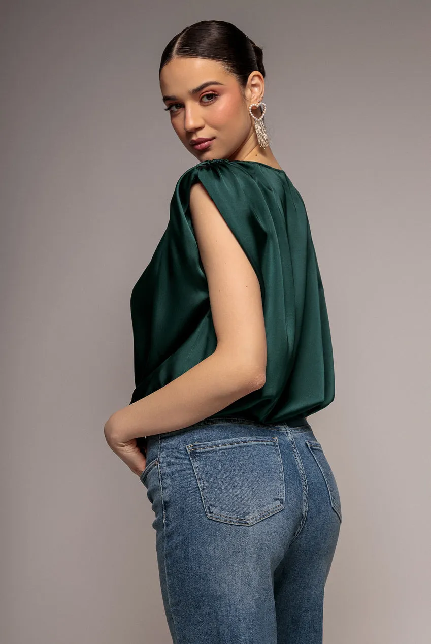 Goddiva Top Satinato Incrociato Verde Smeraldo