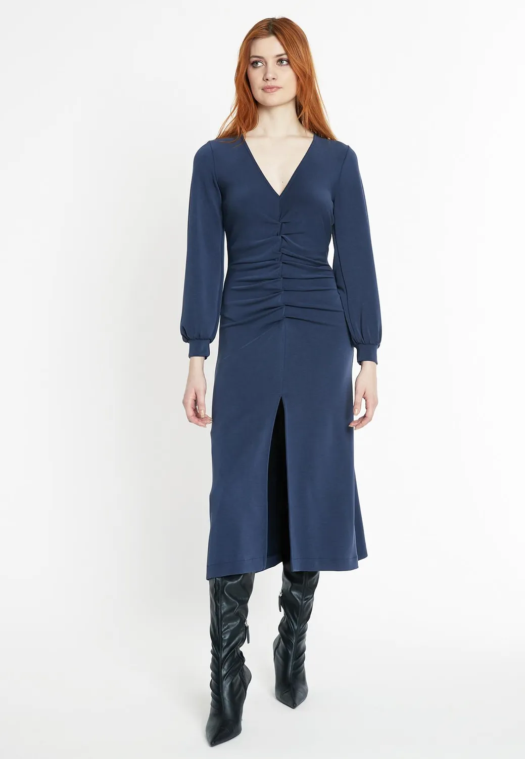 Ana Alcazar Sedori abito midi blu scollo V