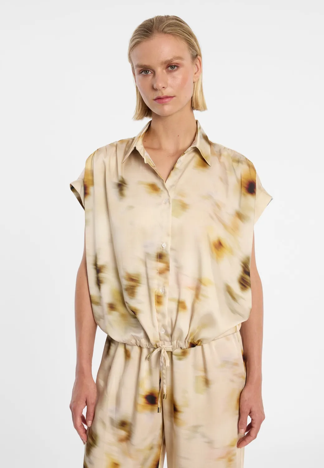 Ana Alcazar Draia camicia satin fantasia beige