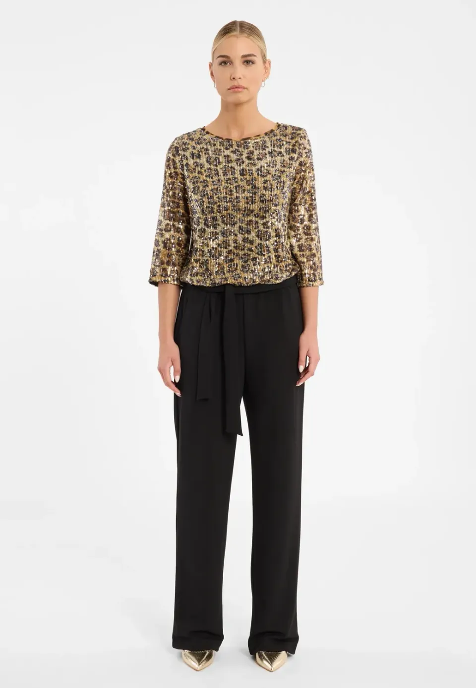 Ana Alcazar Celissa tuta elegante nera paillettes