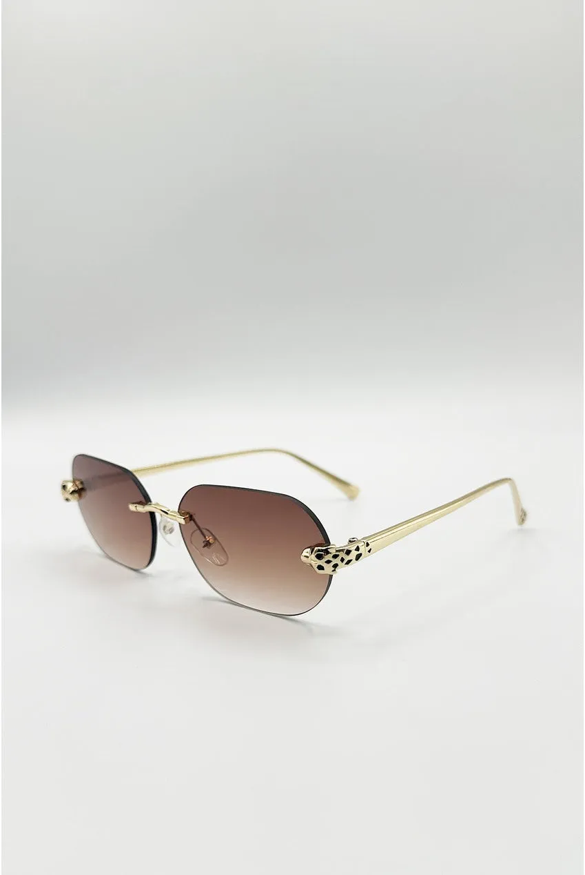 SVNX Jaguar Detail Rimless occhiali sole marroni