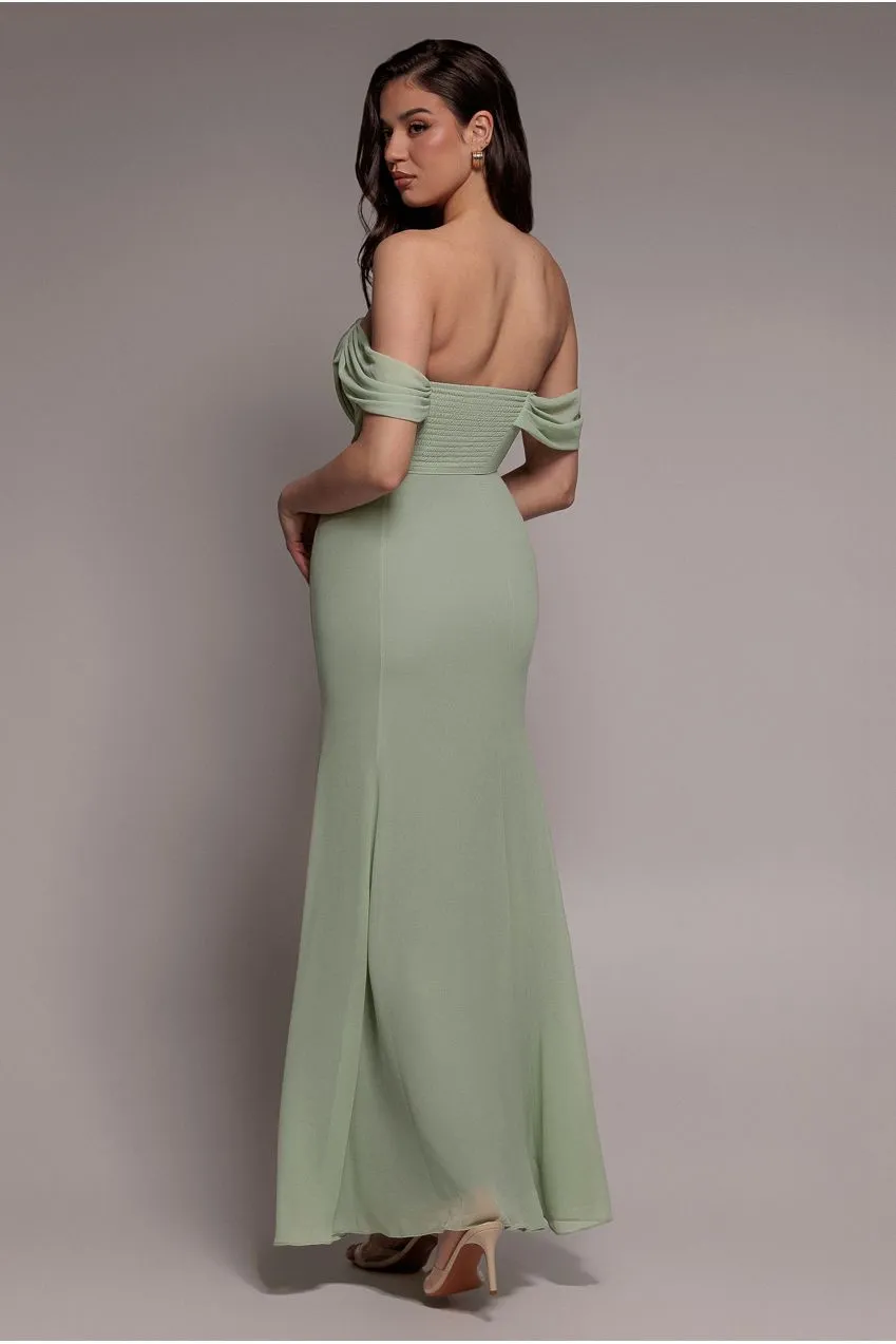 Goddiva DR2781A abito lungo chiffon verde salvia scollo cowl