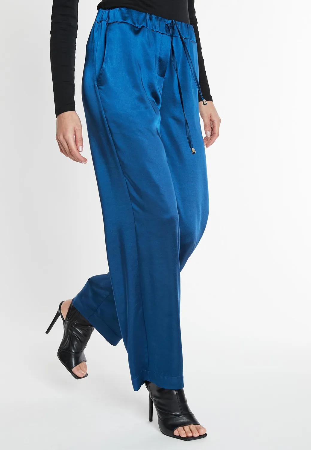 Ana Alcazar Sibly pantaloni satin blu lucido