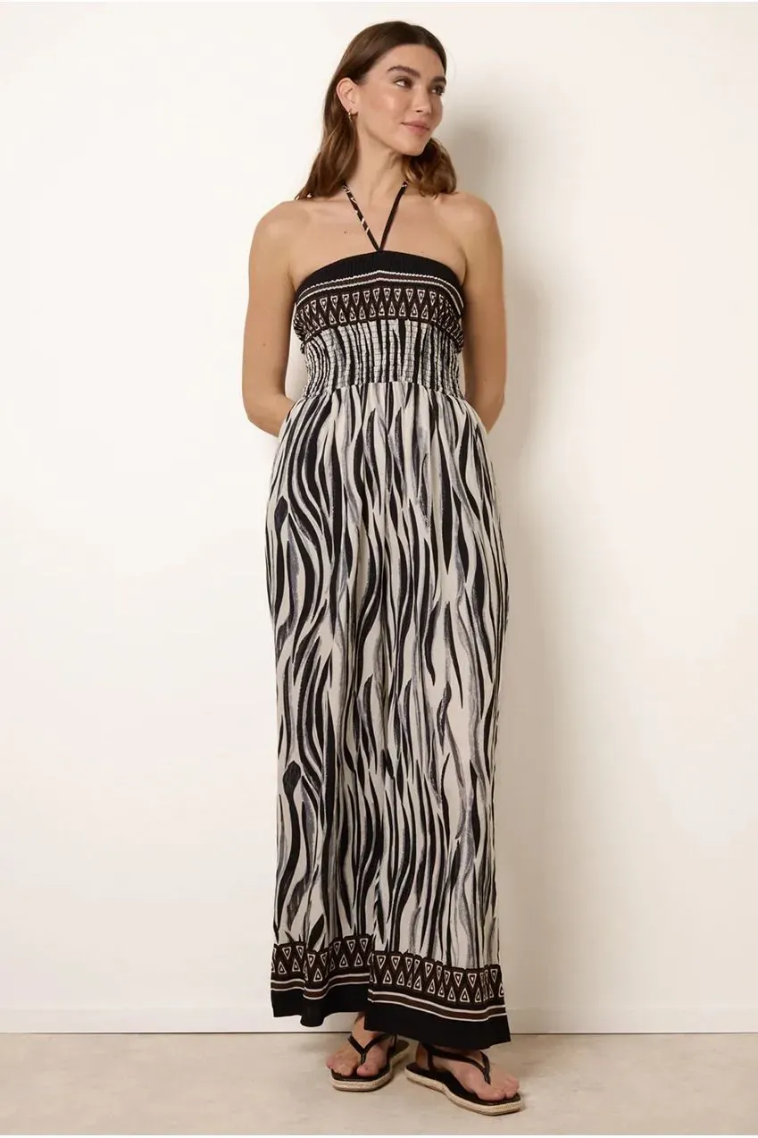 Blue Vanilla Zebra Print Halter Neck tuta nera zebrata