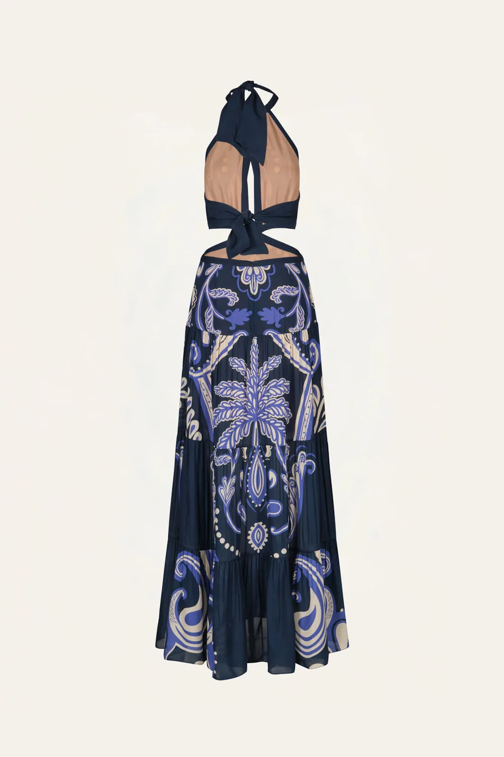 Johanna Ortiz Vintage Bloom abito seta blu ecru