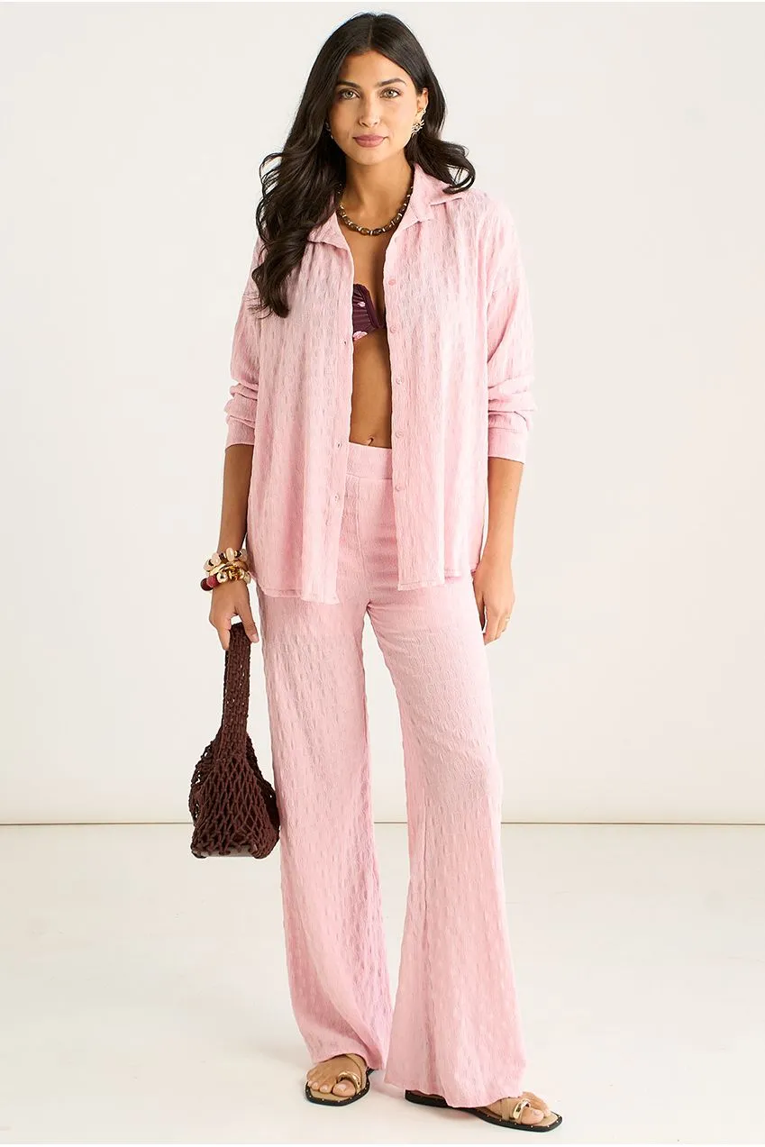 Gini London Pink Textured Pantaloni Zampa Rosa Elasticizzati