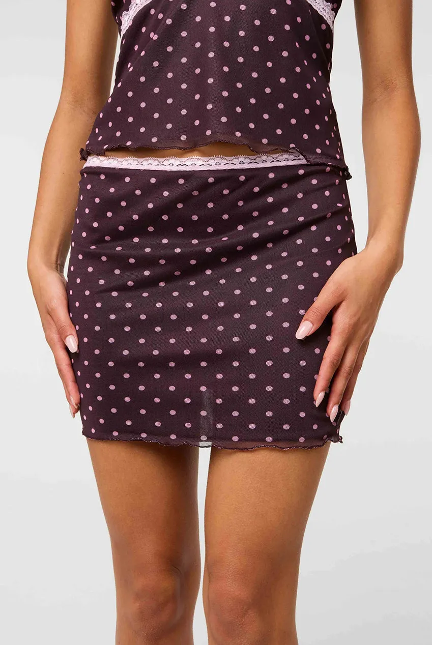Pink Vanilla Polka Dot gonna mini marrone pizzo pois