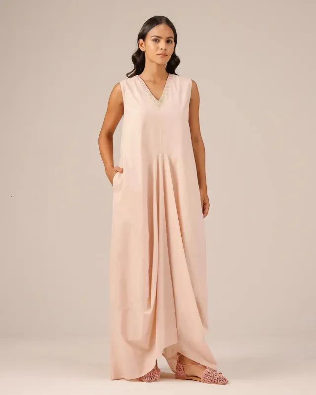 Our Dve Ocean Dusk abito lungo rosa cotone scollo V