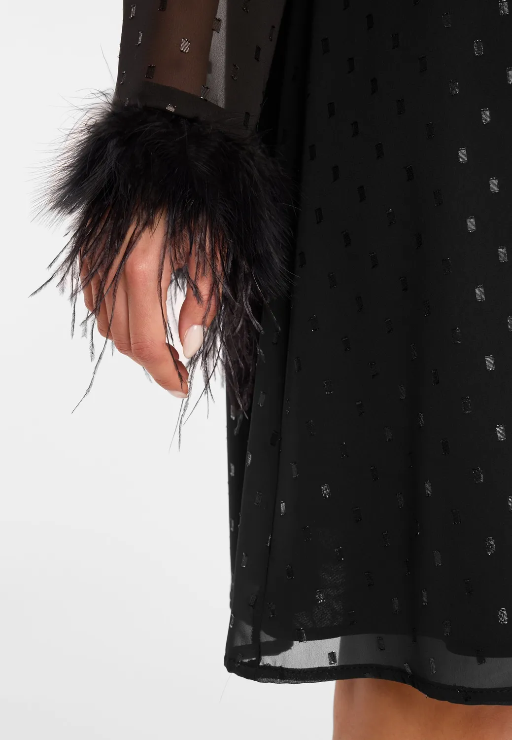 Ana Alcazar Cibly abito chiffon nero piume