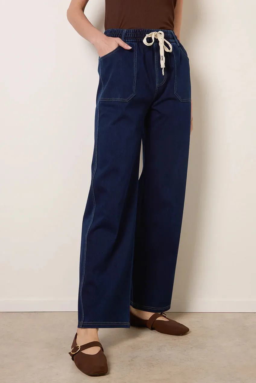 Blue Vanilla Drawstring pantaloni indaco denim gamba larga