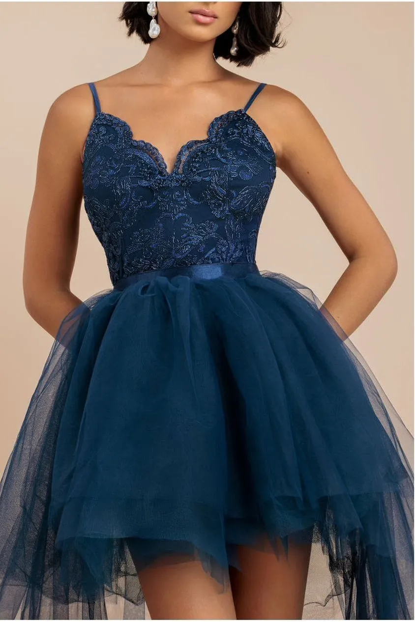 Goddiva High Low Tulle Lace abito navy pizzo