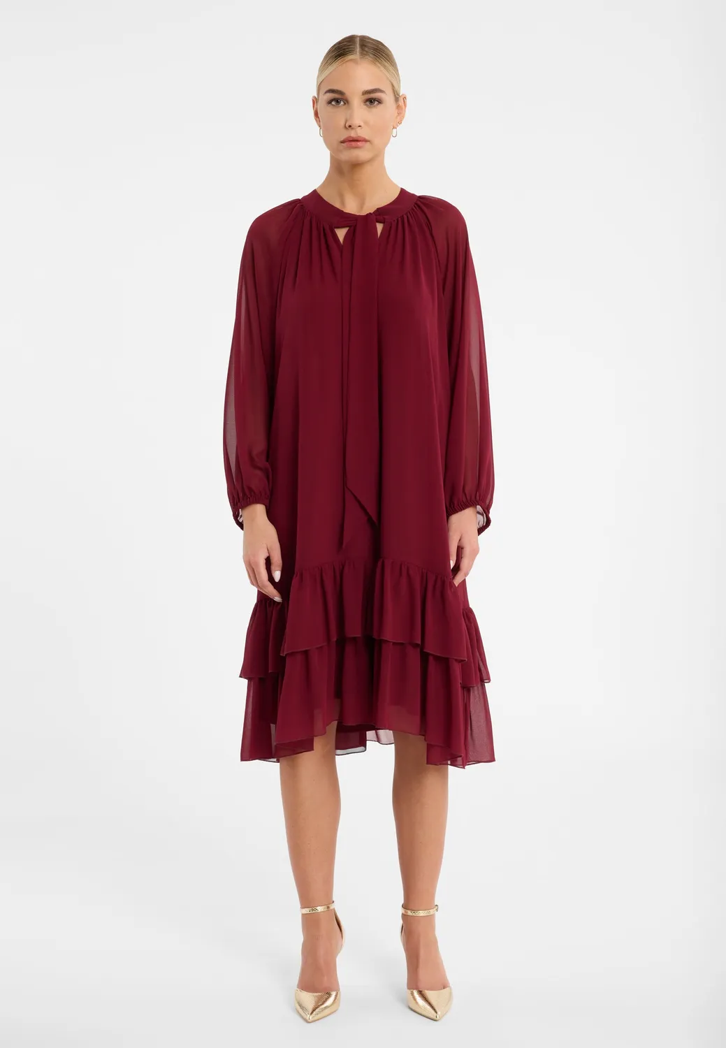 Ana Alcazar Cosea abito midi chiffon bordeaux