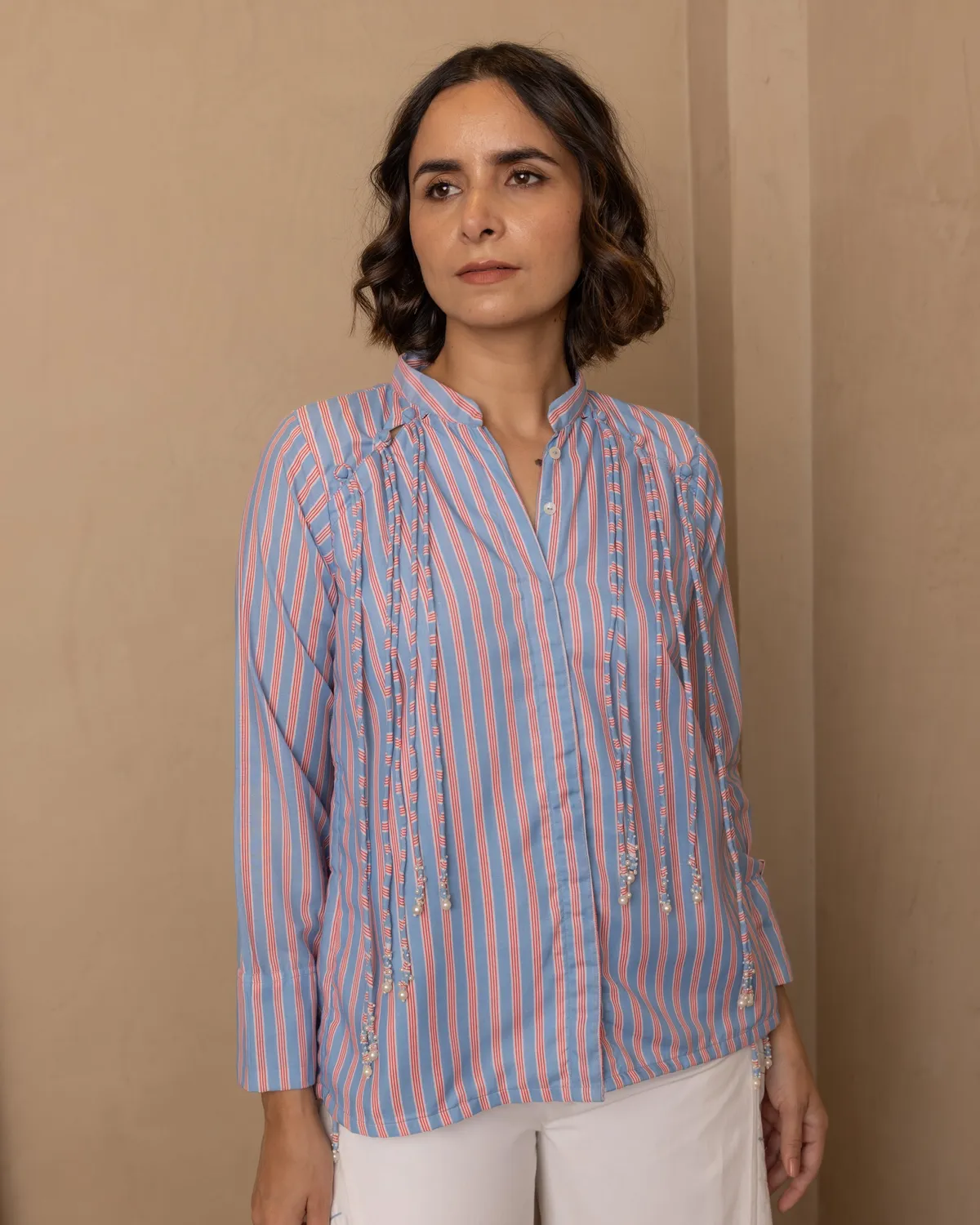 Our Dve Celeste Top and Pants Set completo righe rosso blu