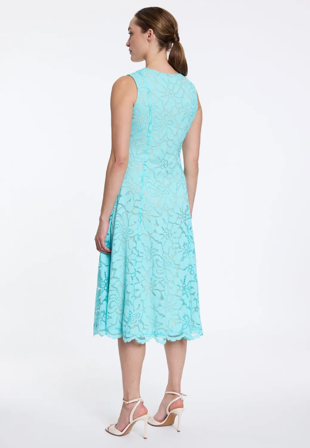 Ana Alcazar Duwin abito pizzo midi turchese