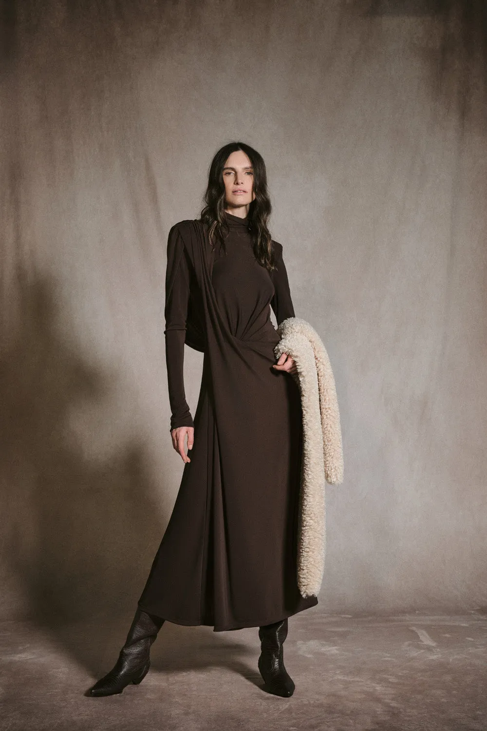 Johanna Ortiz Bloom Secret abito cioccolato jersey 95cm