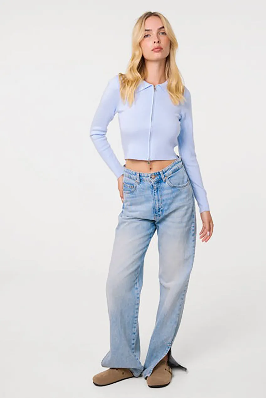 Pink Vanilla Zip Through Jumper Maglia Azzurro Ghiaccio