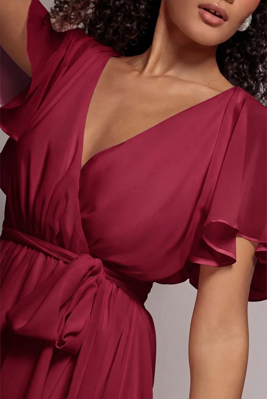 Goddiva Flutter Sleeve abito mini berry a portafoglio
