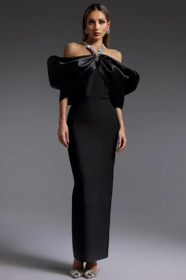 Bella Barnett Sloan Abito Maxi Bandage Nero Strass