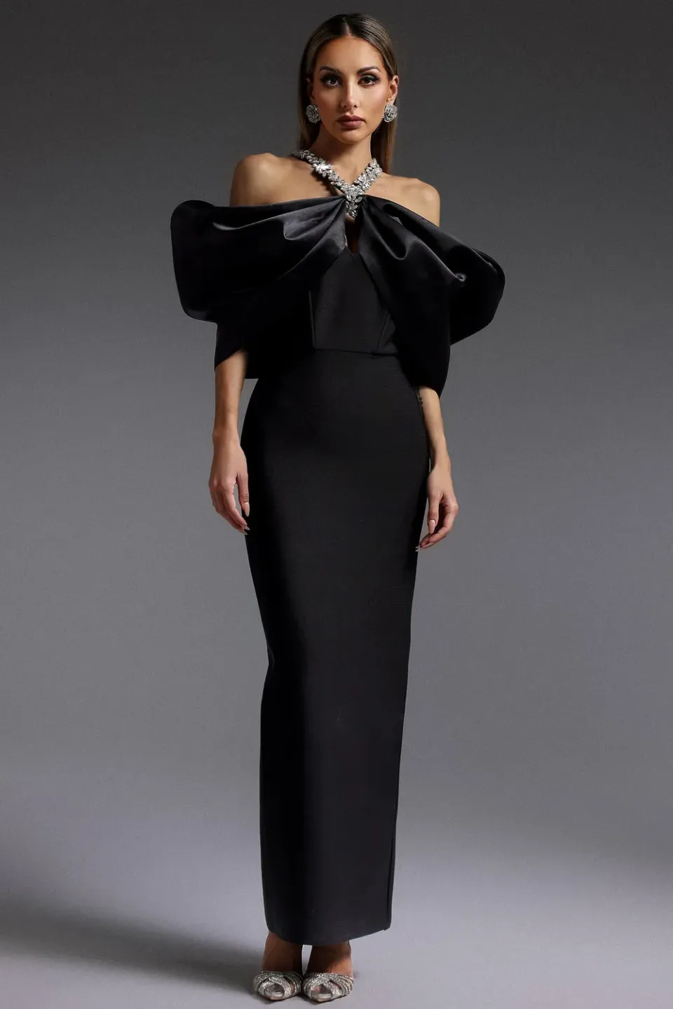 Bella Barnett Sloan Abito Maxi Bandage Nero Strass