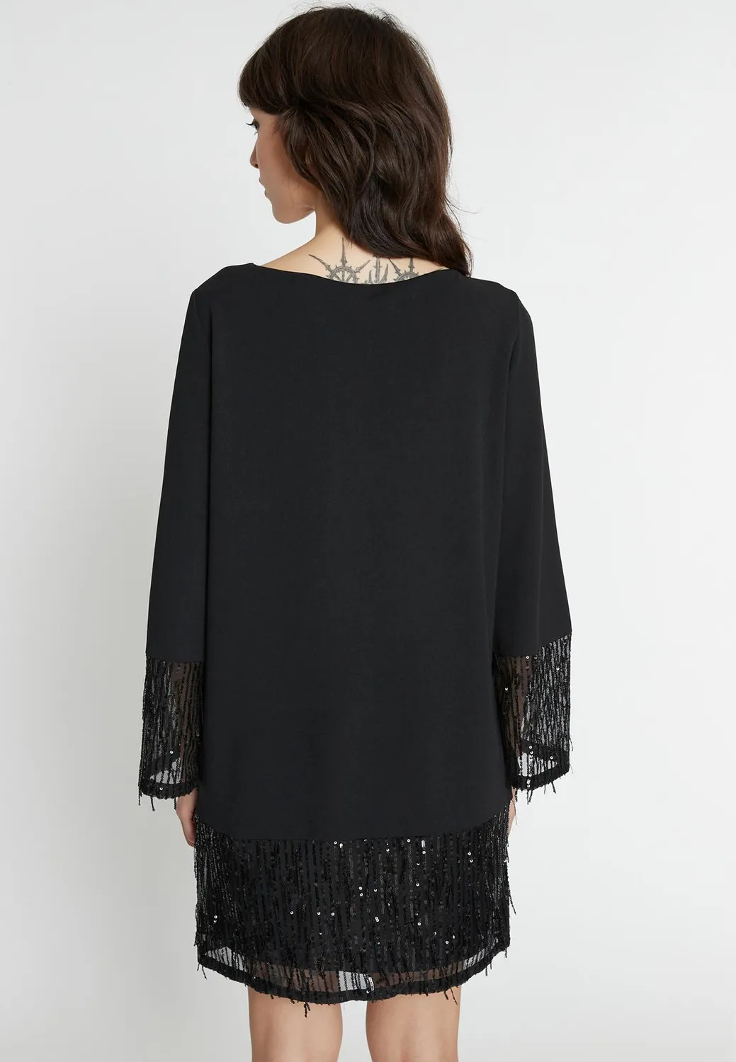 Ana Alcazar Ocane abito tunica nero paillettes corto