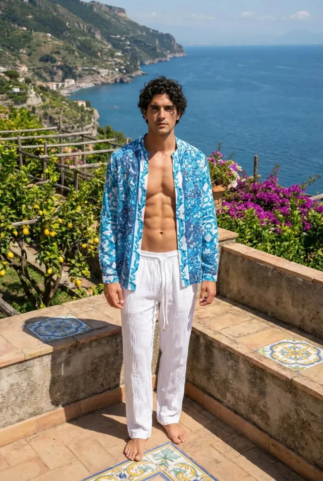 Antica Sartoria Maiolica FC197 camicia turchese S cotone