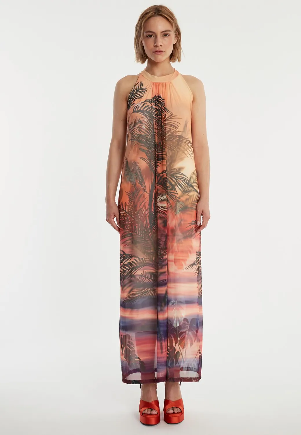 Ana Alcazar Zilana abito maxi halter arancione