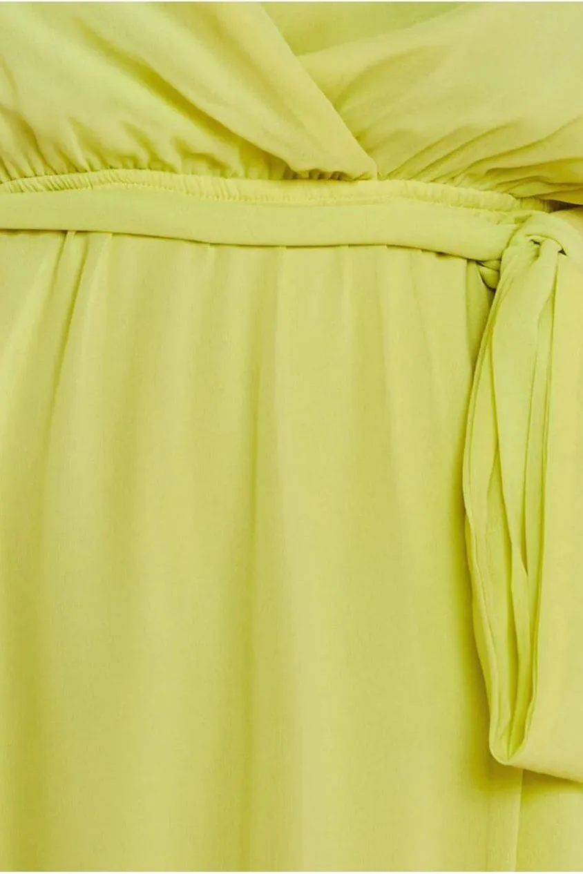 Goddiva Plus Flutter abito midi giallo limone a portafoglio
