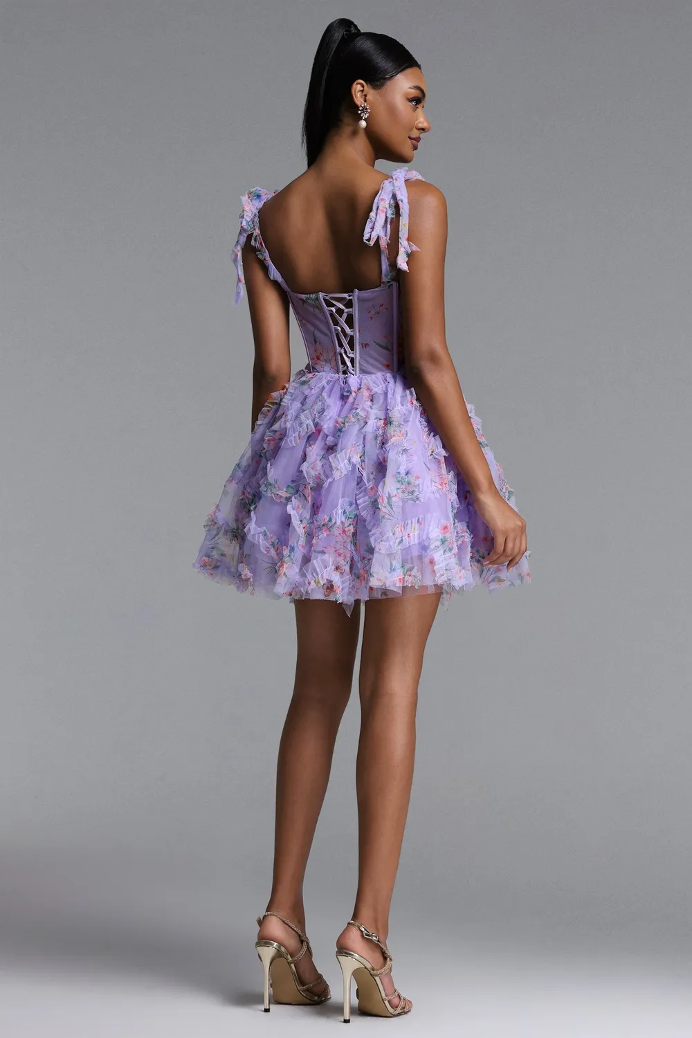 Bella Barnett Mitra abito mini viola corsetto floreale