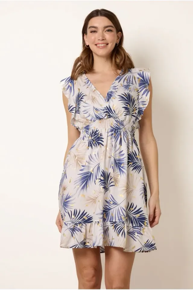 Blue Vanilla Tropical abito navy stampa foglie