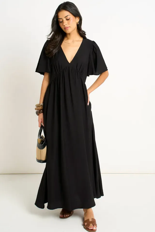 Gini London V Neck Angel abito maxi nero skater