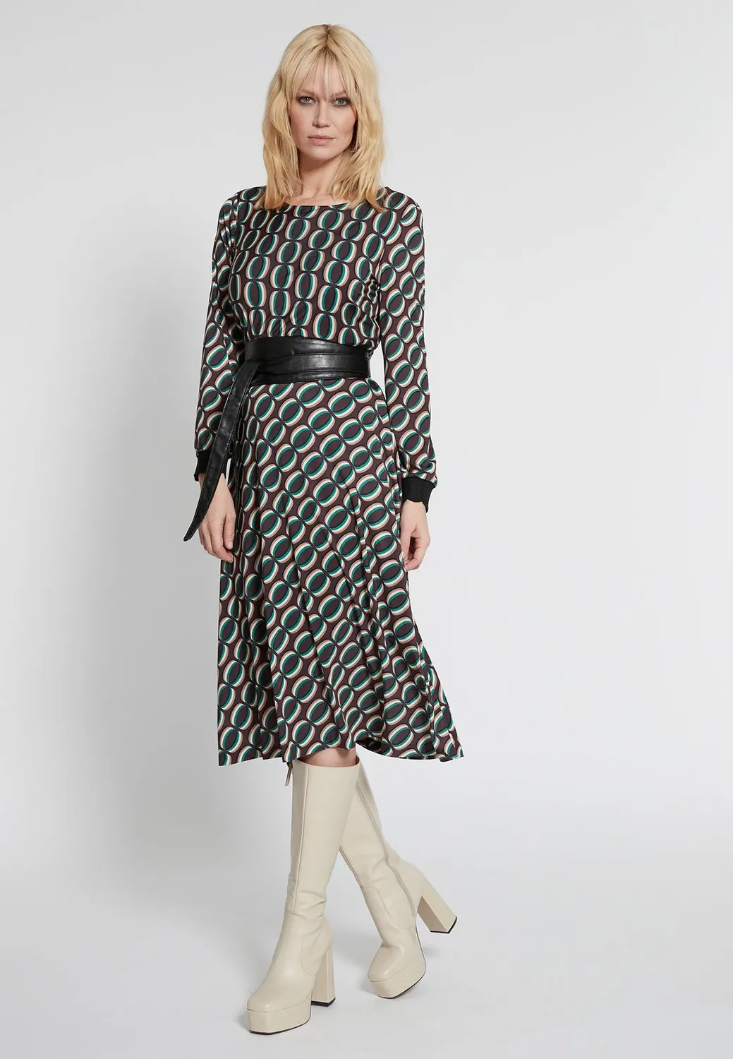 Ana Alcazar Hiosa vestito midi fantasia collo ampio