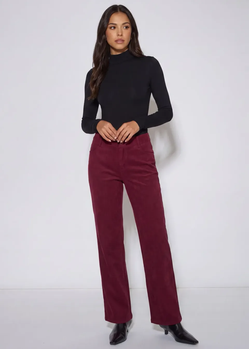 Gini London Mulberry pantaloni dritti velluto bordeaux