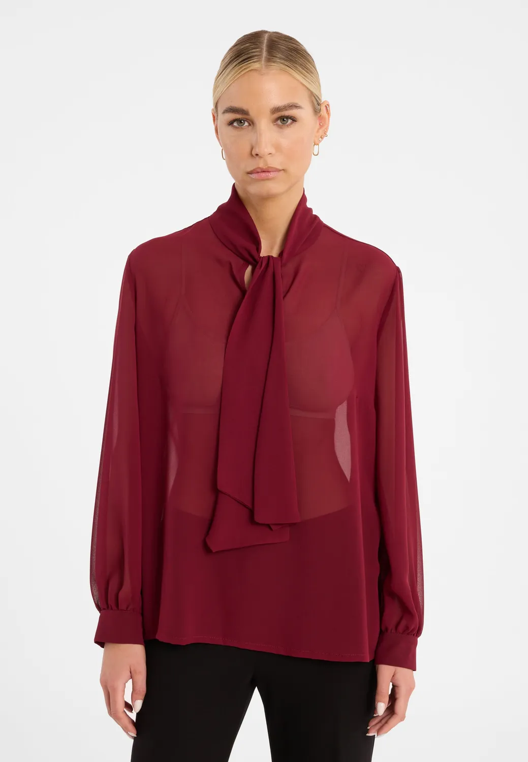Ana Alcazar Cosy blusa chiffon bordeaux con fiocco