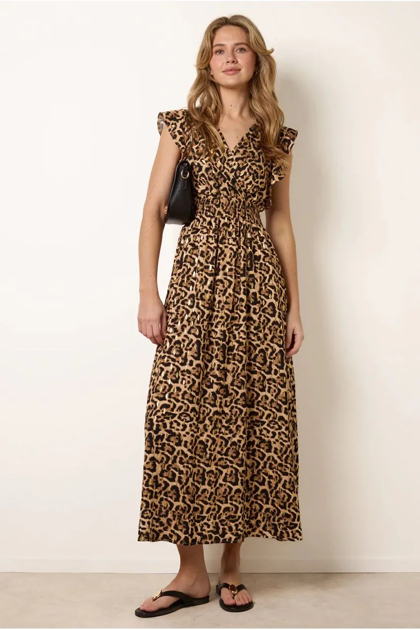 Blue Vanilla Leopard Print abito midi leopardato manica corta