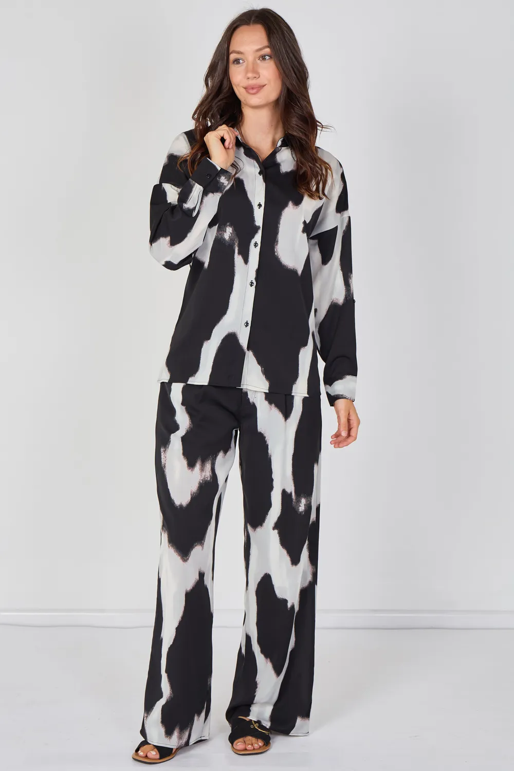 LOVE SUNSHINE Abstract set coordinato nero stampa pantalone