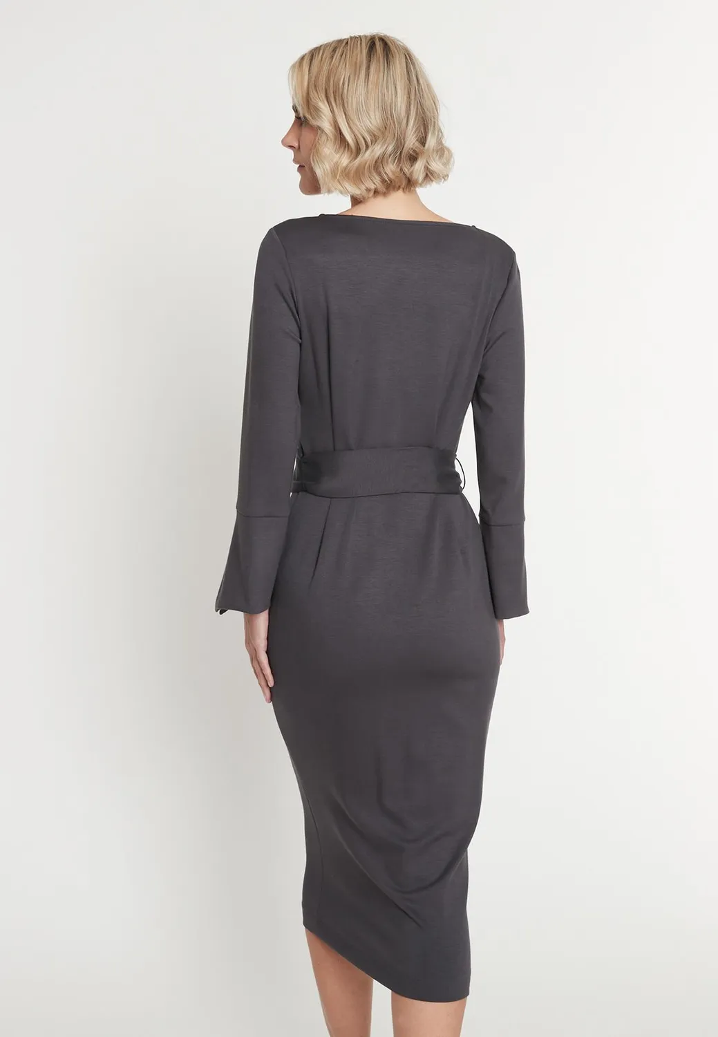 Ana Alcazar Mehisa abito tubino grigio midi jersey