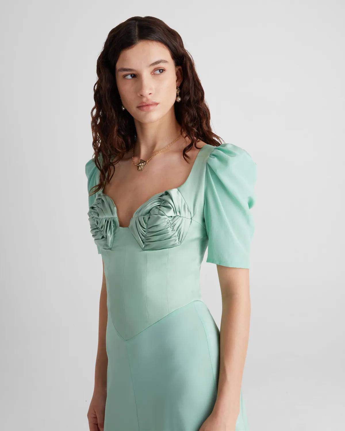 VIOLANTE NESSI Baccarat abito seta verde scollatura cuore