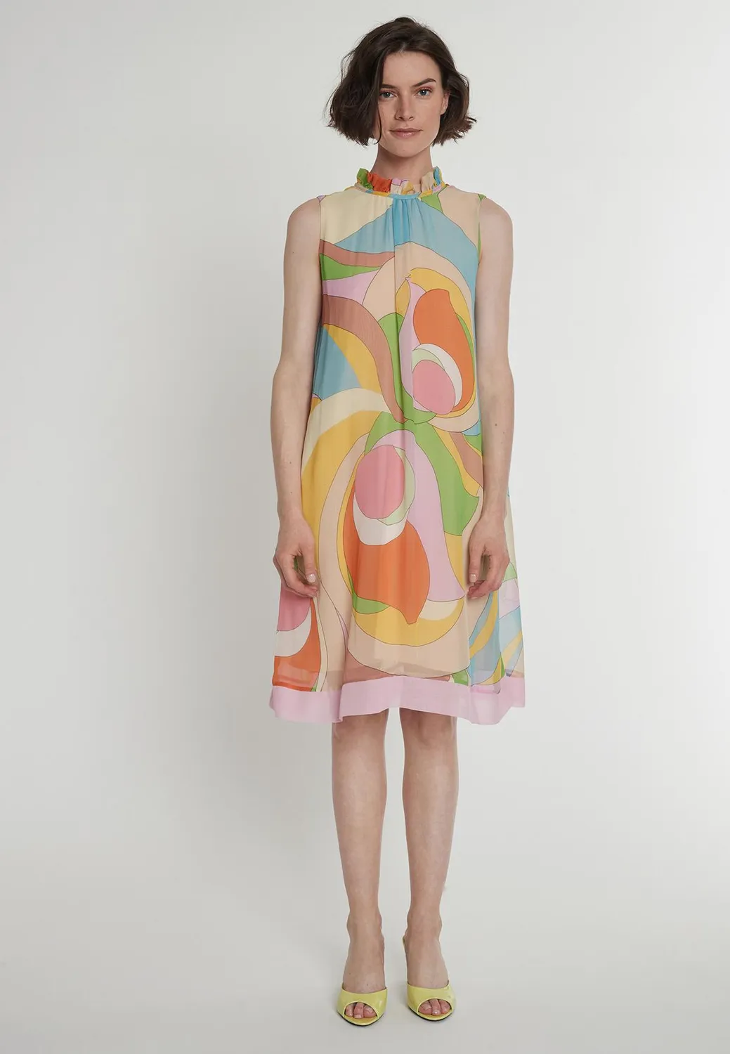 Ana Alcazar Pavila abito chiffon fantasia senza maniche