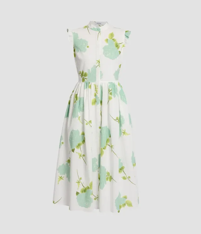 Erdem Floral Seersucker Sleeveless Midi Dress abito smanicato