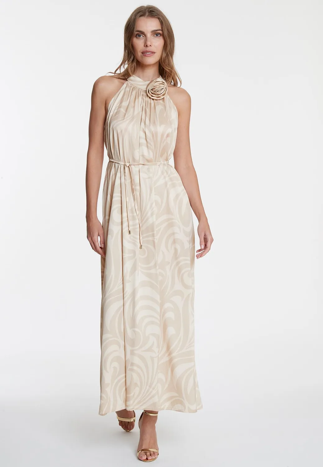 Ana Alcazar Wapina abito maxi halter beige impero