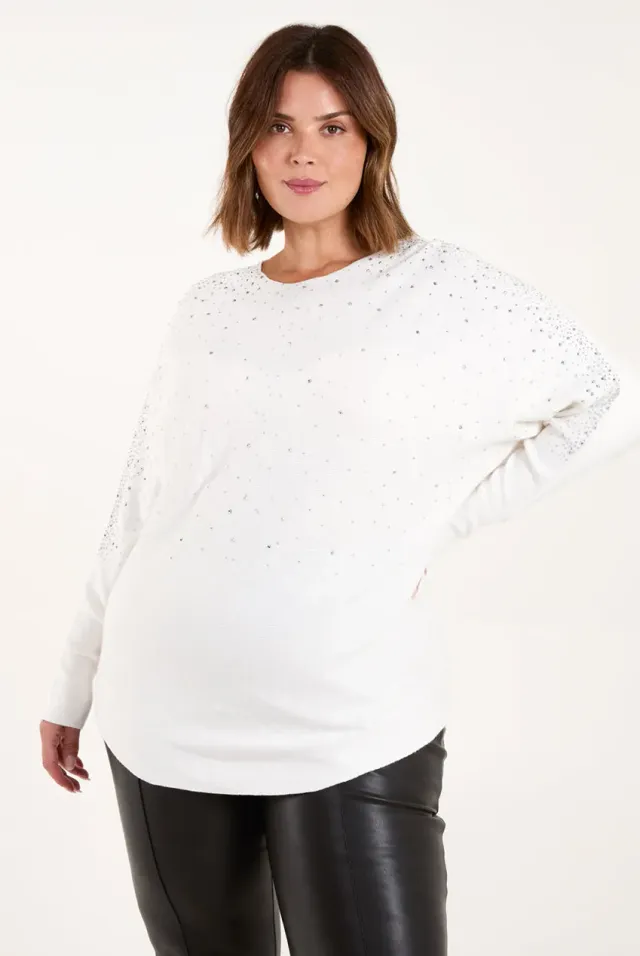 Blue Vanilla Curve maglione bianco 18/20 strass argento