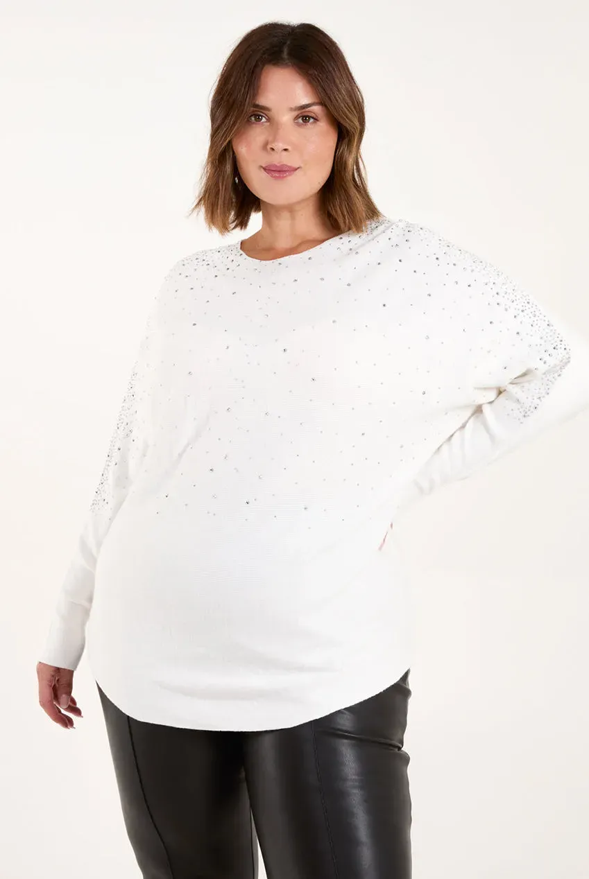 Blue Vanilla Curve maglione bianco 18/20 strass argento