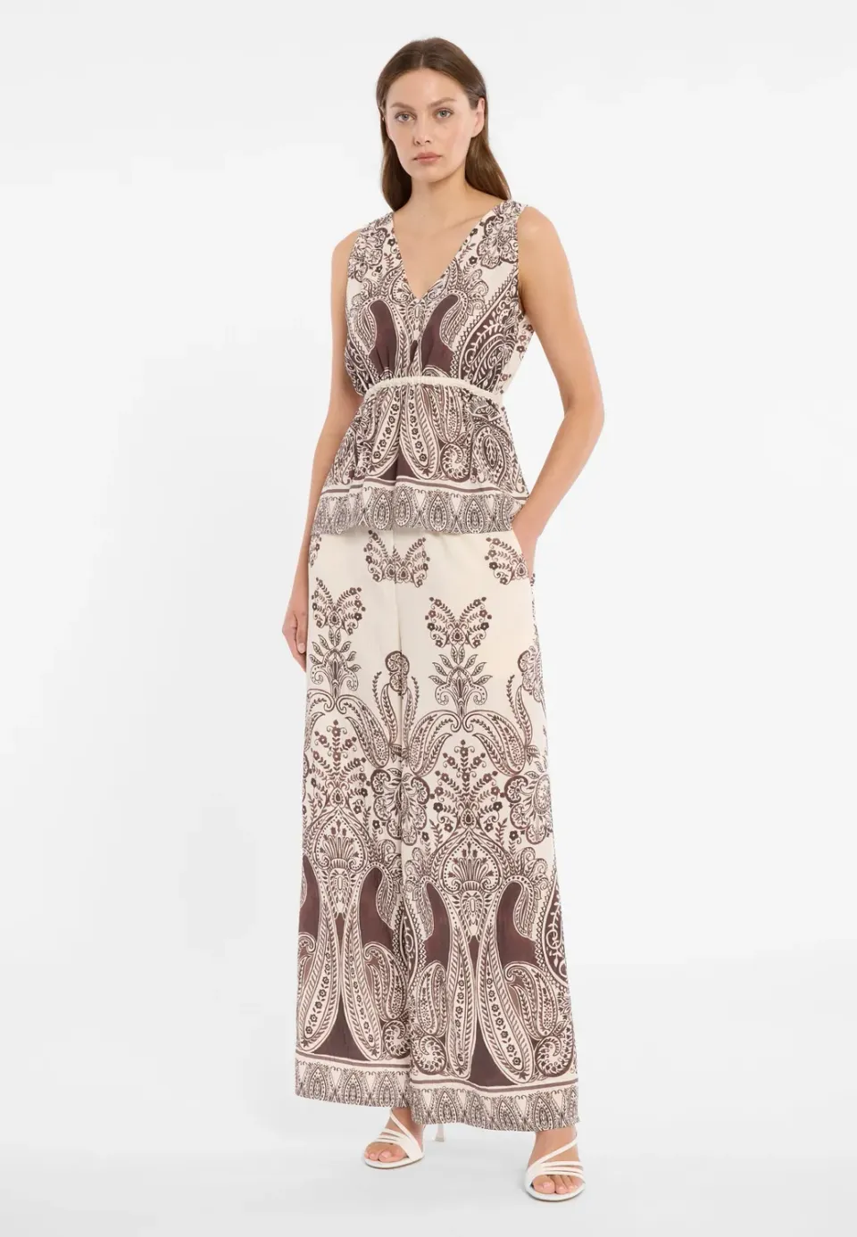 Ana Alcazar Dorella top scollo V paisley marrone