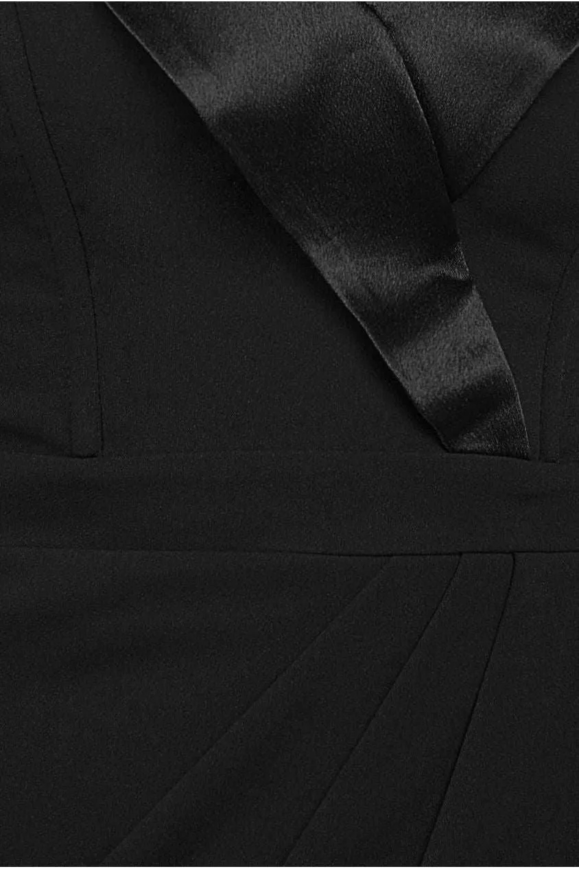 Goddiva Scuba Midi abito nero satin collo spacco 12