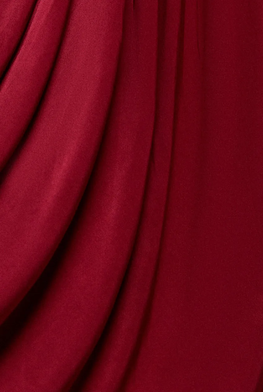 Goddiva Gathered Bardot abito maxi berry spacco