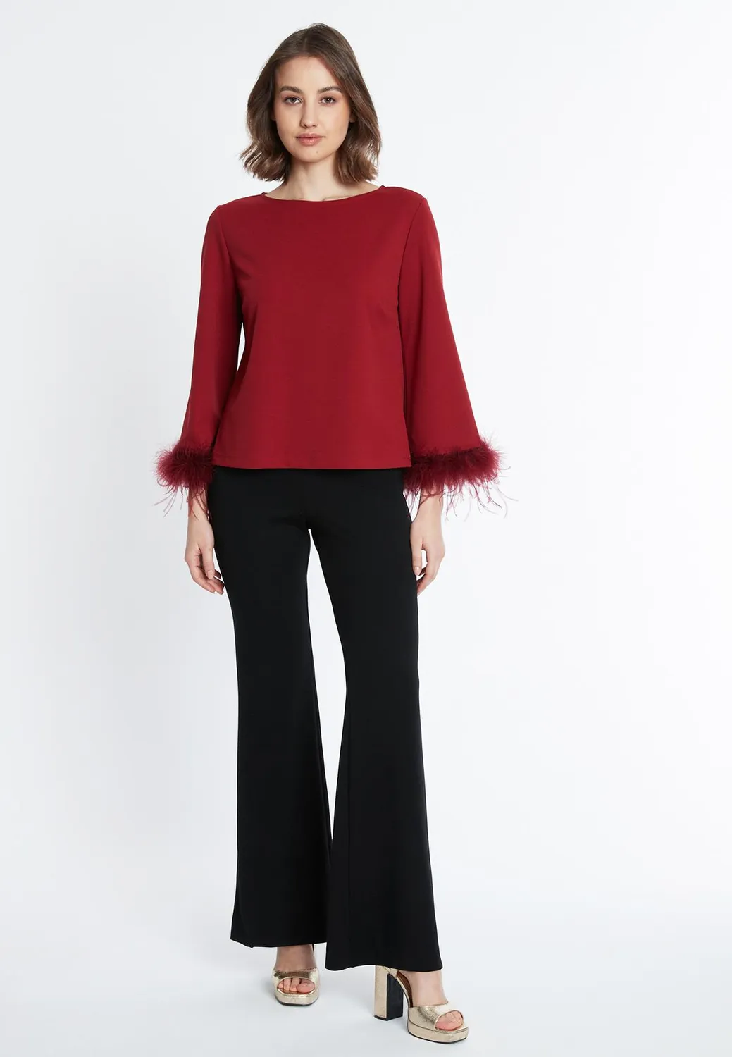Ana Alcazar Sinkara top bordeaux con piume