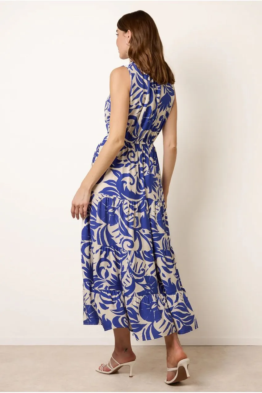 Blue Vanilla Topical Leaf Print Abito Maxi Blu Royal fantasia