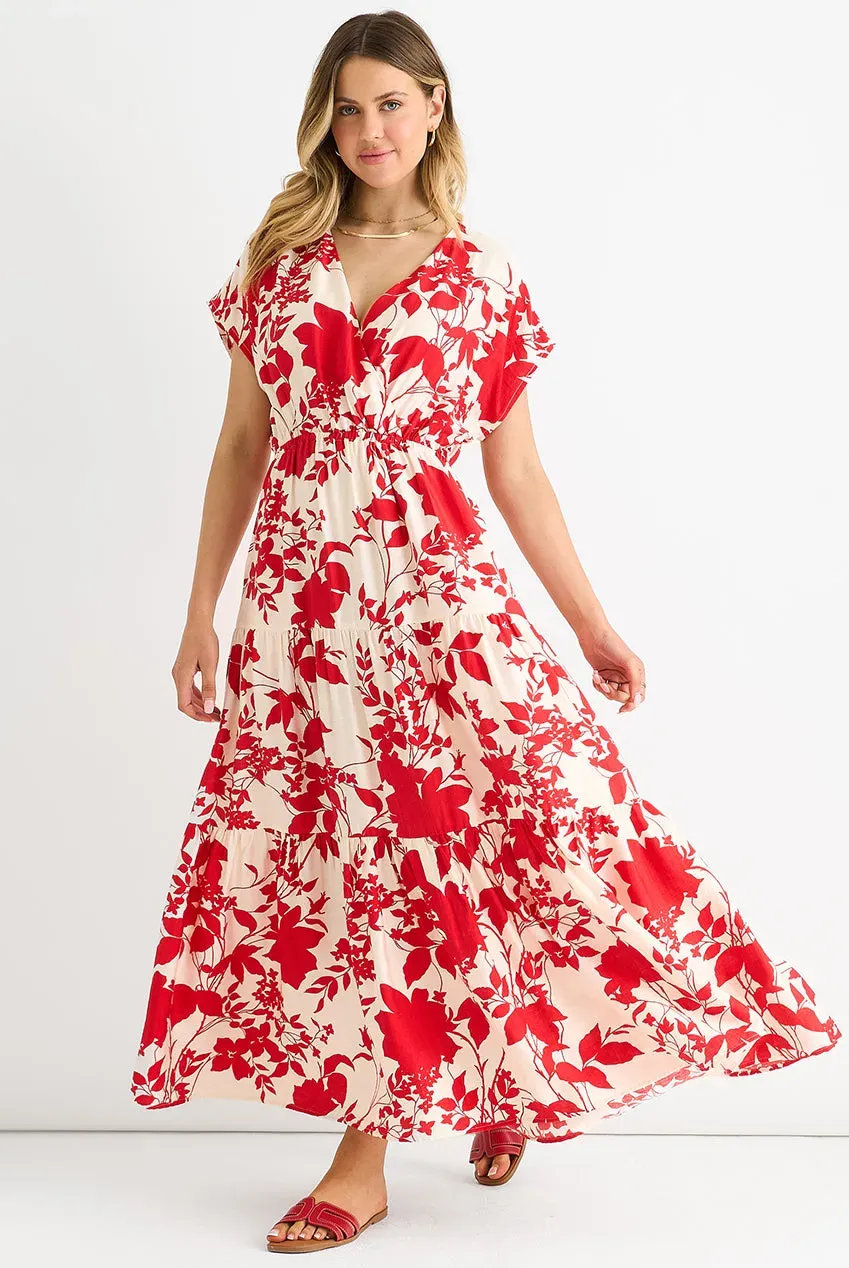 Gini London Elastic Waist abito maxi rosso floreale