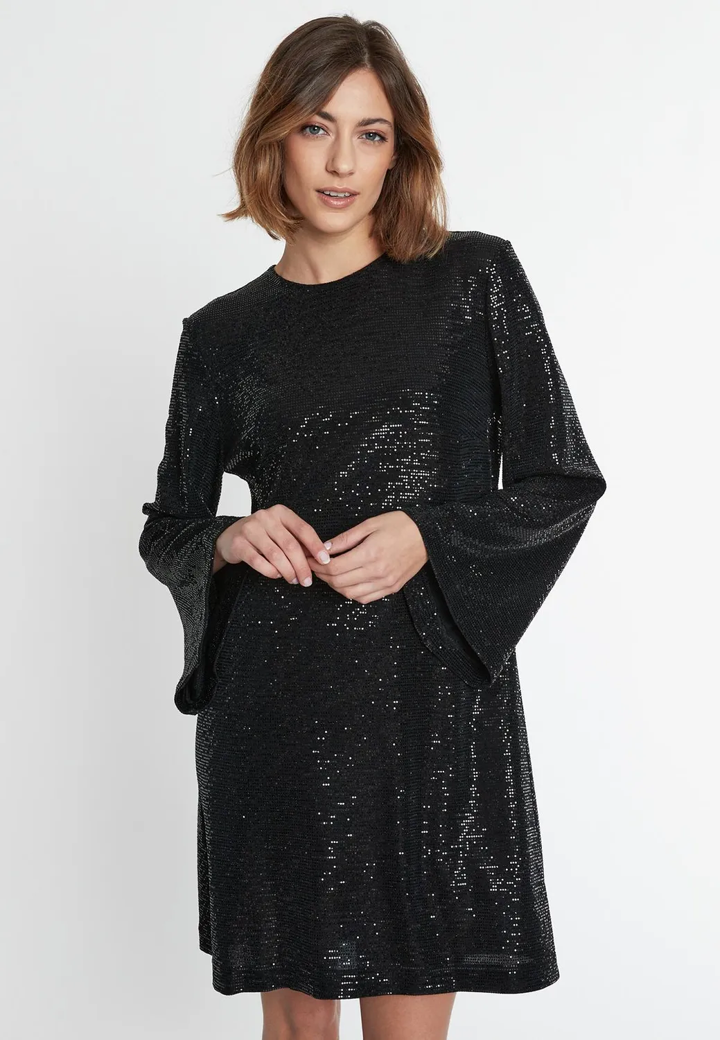 Ana Alcazar Sagora abito paillettes nero sera