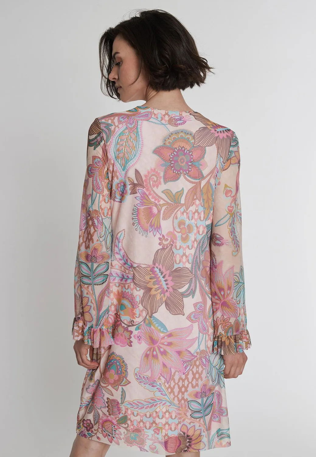 Ana Alcazar Pelia vestito tunica rosa floreale corto